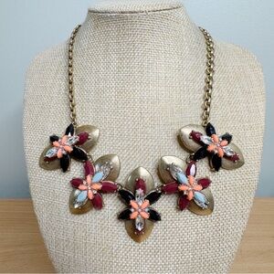J. Crew Necklace Gold Tone Floral Burst Marquis Rhinestone 20 Inch